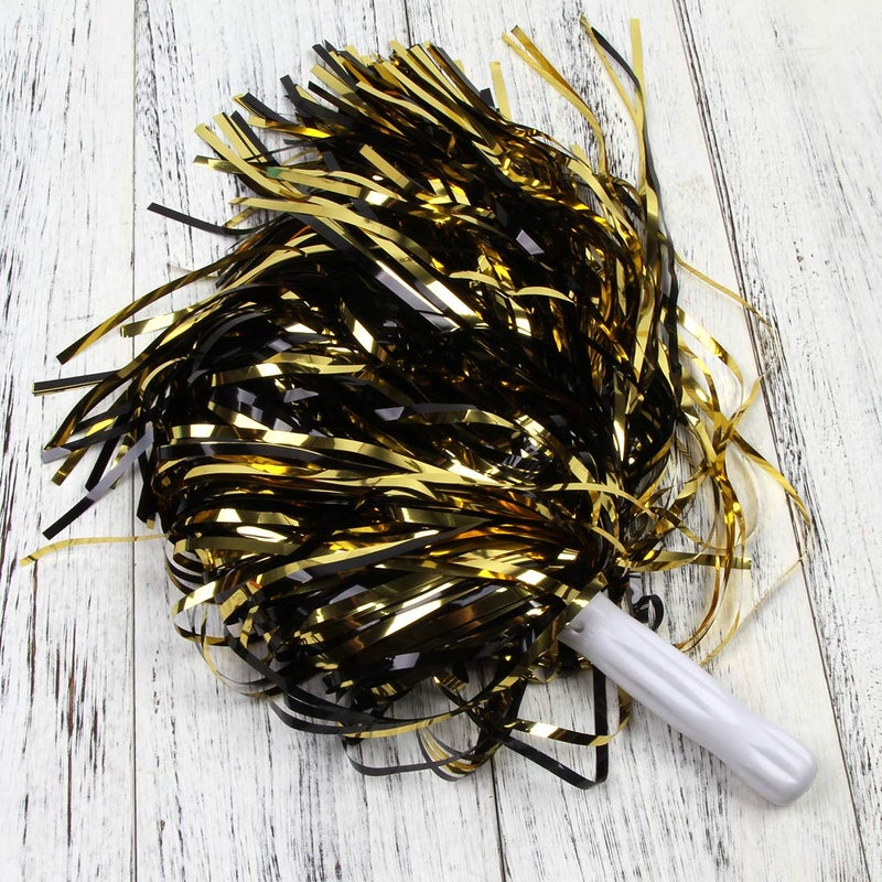ICObuty Metallic Cheerleading Pom Poms Foil Fluffy 12 inch 2 Pack NO Sheddingfor Sport Squads Dance Hen Party Stage Performance Celebration (Gold/Black) - Image 2